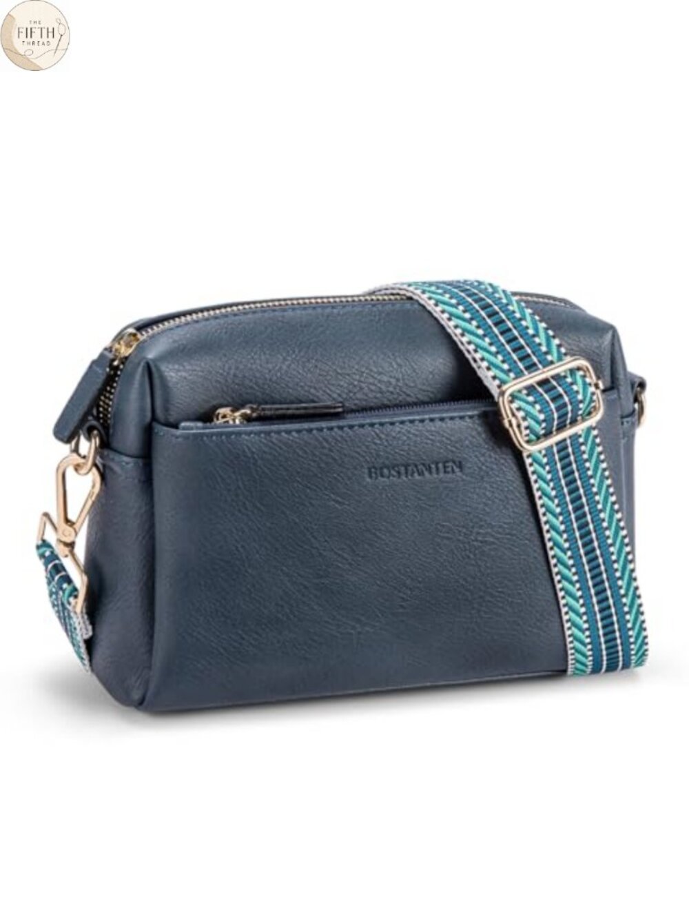 Small Crossbody Bag Vegan Leather Triple Zip Multi Pocket Guitar Strap